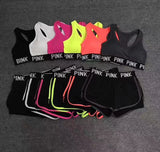Seamless Yoga Set Women Sport Suit Letter Sportswear For Women Fitness Push Up Bra+gym Short Female Running Workout Clothes
