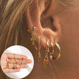 Boho Gold Crystal Pearl Earrings Set Women Heart Moon Star Cross Geometric Feather Female Earring Vintage Fashion Jewelry 2020