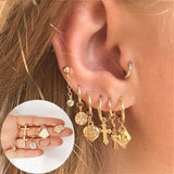 Boho Gold Crystal Pearl Earrings Set Women Heart Moon Star Cross Geometric Feather Female Earring Vintage Fashion Jewelry 2020
