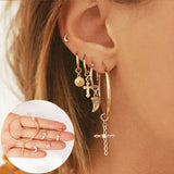 Boho Gold Crystal Pearl Earrings Set Women Heart Moon Star Cross Geometric Feather Female Earring Vintage Fashion Jewelry 2020