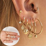 Boho Gold Crystal Pearl Earrings Set Women Heart Moon Star Cross Geometric Feather Female Earring Vintage Fashion Jewelry 2020
