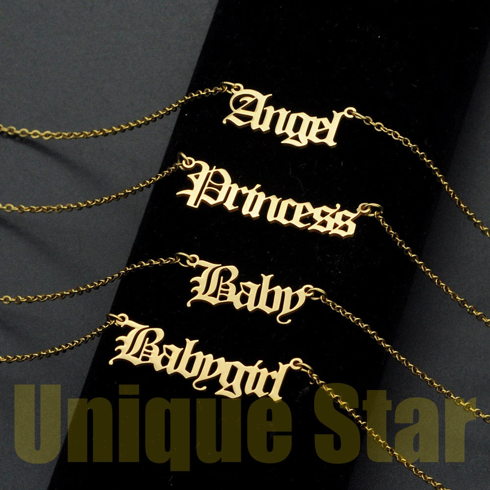 Fashion Gothic Initial Alphabet Jewelry Babygirl Angel Letter Necklace Wholesale Stainless Steel Girl Women Zodiac Necklaces