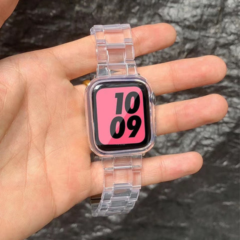 Resin Watch strap for apple watch 6 5 4 band 42mm 38mm correa transparent steel for iwatch 6 series 5 4 3/2 watchband 44mm 40mm