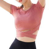 VERTVIE Tight  Yoga Shirts Women Short Sleeve Cropped Gym Tops Fitness  Running Workout Sport T-Shirts Sports Wear