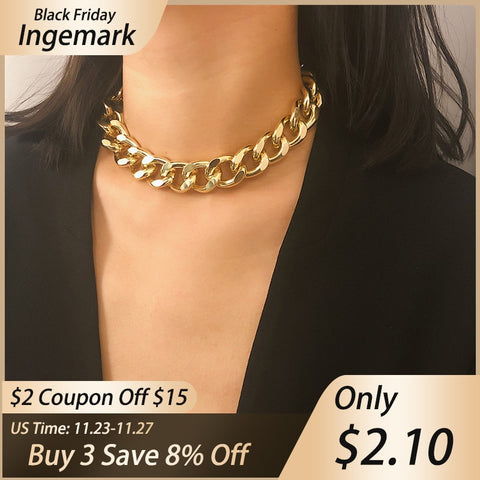 Punk Miami Cuban Choker Necklace Collar Statement Hip Hop Big Chunky Aluminum Gold Color Thick Chain Necklace Women Jewelry