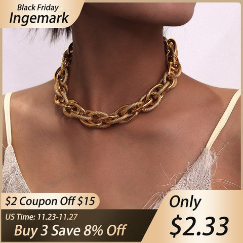 High Quality Punk Lock Choker Necklace Pendant Women Collar Statement Brand Gold Color Chunky Thick Chain Necklace Steampunk Men