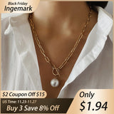 Gothic Baroque Pearl Pendant Choker Necklace for Women Wedding Punk Big Bead Lariat Gold Color Long Chain Necklace Jewelry