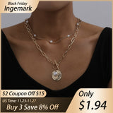 Gothic Baroque Pearl Coin Pendant Choker Necklace for Women Wedding Punk Bead Lariat Gold Color Long Chain Necklace Jewelry Gift