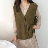 New Vest Women Solid Short Loose Trendy Korean Style Sleeveless Knitted V-Neck All-match Female Coats Simple Leisure Outwear