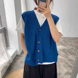 New Vest Women Solid Short Loose Trendy Korean Style Sleeveless Knitted V-Neck All-match Female Coats Simple Leisure Outwear