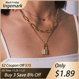 Ingemark Multi Layer Lover Lock Pendant Choker Necklace Steampunk Padlock Heart Chain Necklace Collier Best Couple Jewelry Gift