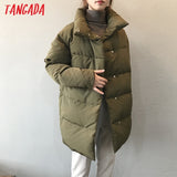Tangada Women Amy Green Oversize Long Parkas Thick 2020 Winter Long Sleeve Buttons Pockets Female Warm  Coat ASF73