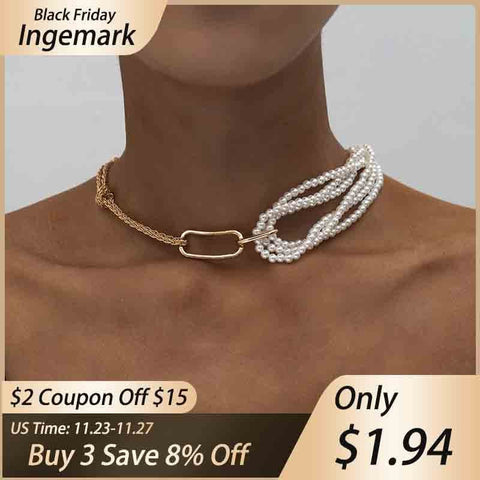 Punk Unique Imitation Pearl Chain Necklace for Women Wedding Steampunk 2020 Gothic Twisted Chunky Thick Choker Necklace Jewelry