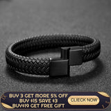 Jiayiqi Punk Men Jewelry Black/Brown Braided Leather Bracelet Stainless Steel Magnetic Clasp Fashion Bangles Gift 18.5/22/20.5cm