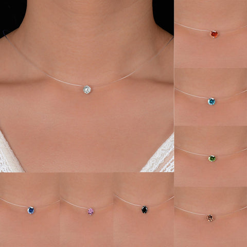 Invisible Fishing Line Pendant Necklace 8mm Crystal Zircon Chokers Necklace for Women Wedding Gift Jewelry New Year Gift