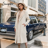 Simplee Causal light tan autumn women trench coat Split joint elegant long sleeve coat Plaid long coat with belt windbreaker