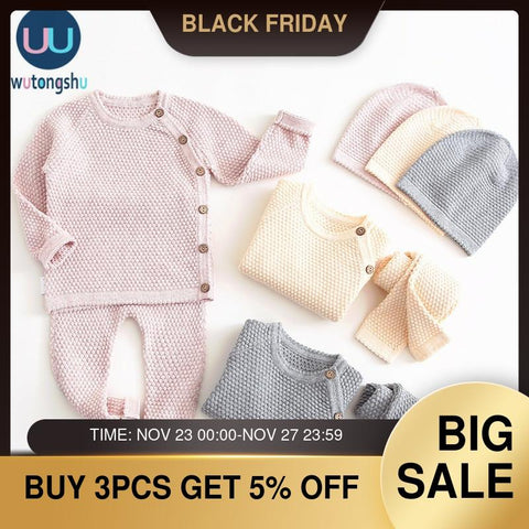 Baby Boy Girl Clothes Sets Autumn Winter Solid Newborn Baby Girl Clothing Long Sleeve Tops + Pants Outfits Casual Baby Pajamas