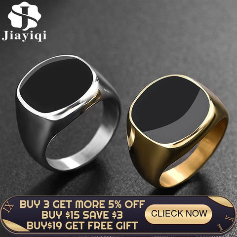 Jiayiqi Men's Ring Punk Rock Smooth 316L Stainless Steel Signet Ring For Men Hip Hop Party Jewelry Wholesale Male Wedding Anel