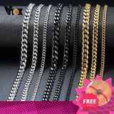 Vnox Basic Punk Stainless Steel Necklace for Men Women Curb Cuban Link Chain Chokers Vintage Black Gold Tone Solid Metal
