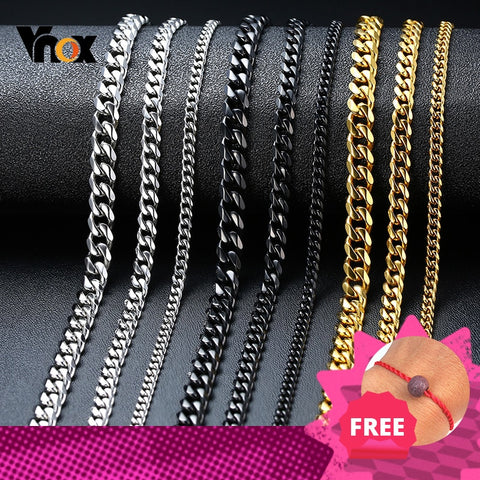 Vnox Basic Punk Stainless Steel Necklace for Men Women Curb Cuban Link Chain Chokers Vintage Black Gold Tone Solid Metal
