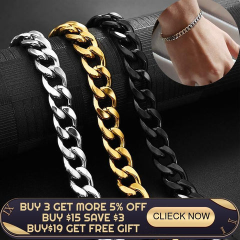 Jiayiqi 5-11 mm Men Chain Bracelet Stainless Steel Curb Cuban Link Chain Bangle for Male Women Hiphop Trendy Wrist Jewelry Gift