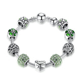 BAMOER Silver Plated Charm Bracelet & Bangle with Love and Flower Beads Women Wedding Jewelry 4 Colors 18CM 20CM 21CM PA1455