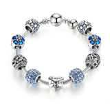 BAMOER Silver Plated Charm Bracelet & Bangle with Love and Flower Beads Women Wedding Jewelry 4 Colors 18CM 20CM 21CM PA1455