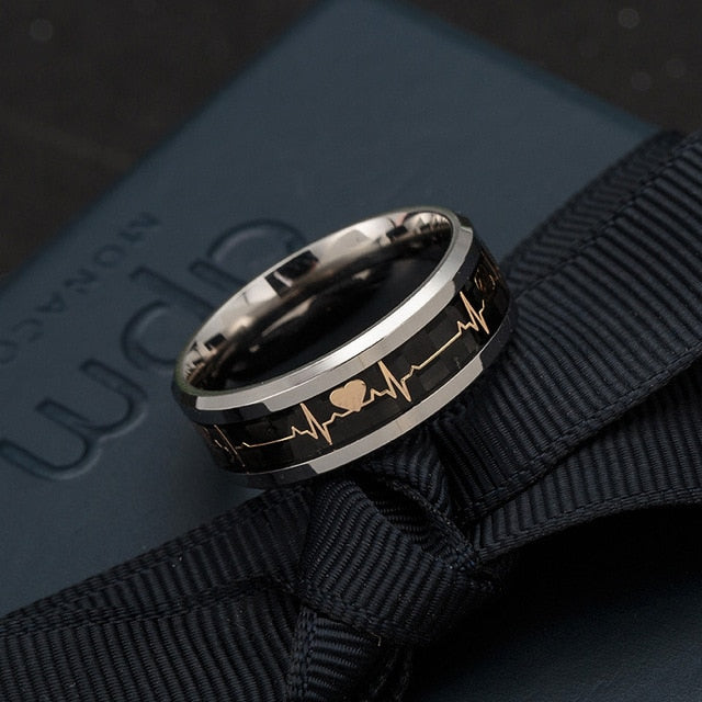 Luminous ECG Ring Stainless Steel  Promise Heartbeat  Glowing Jewelry for Men Women