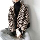 Women Overcoat Beaded Geometric 2020 Autumn Winter Long Sleeves V-Neck Vintage Ladies Outwear Overcoats  Retro Chic Female Coats