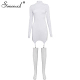 Simenual Solid Bodycon Garter Women Mini Dress with Stocking Long Sleeve Sexy Clubwear Skinny Party Dresses Autumn 2020 Hot Slim