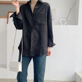 Lizkova White Blouse Women Long Sleeve Oversized Shirt 2020 Pocket Chemise Streetwear Tops 8866