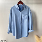 Lizkova White Blouse Women Long Sleeve Oversized Shirt 2020 Pocket Chemise Streetwear Tops 8866