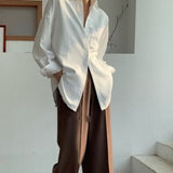 Lizkova White Blouse Women Long Sleeve Oversized Shirt 2020 Pocket Chemise Streetwear Tops 8866