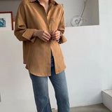 Lizkova White Blouse Women Long Sleeve Oversized Shirt 2020 Pocket Chemise Streetwear Tops 8866
