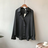 2020 Spring Women Fashion Long Sleeves Satin Blouse Vintage Femme V Neck Street Shirts Elegant Imitation Silk Blouse 5273 50