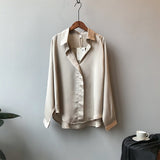 2020 Spring Women Fashion Long Sleeves Satin Blouse Vintage Femme V Neck Street Shirts Elegant Imitation Silk Blouse 5273 50