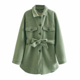 XNWMNZ Za Women 2020 Fashion With Belt Loose Woolen Jacket Coat Vintage Long Sleeve Side Pockets Female Outerwear Chic Overcoat