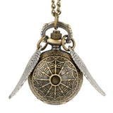 Luxury Golden Snitch Ball Sweater Pendant Quartz Pocket Watch Necklace Lovely Cute Fob Pocket Chain Clock for Boys Girls Kids