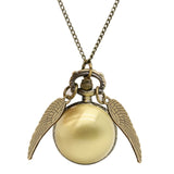 Luxury Golden Snitch Ball Sweater Pendant Quartz Pocket Watch Necklace Lovely Cute Fob Pocket Chain Clock for Boys Girls Kids