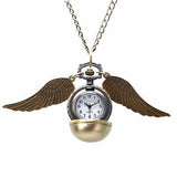 Luxury Golden Snitch Ball Sweater Pendant Quartz Pocket Watch Necklace Lovely Cute Fob Pocket Chain Clock for Boys Girls Kids