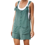 Women Rompers Summer Casual Loose Sleeveless Jumpsuit Solid Button Pocket Suspenders Bib Short Pants Wide Leg Playsuits Overalls