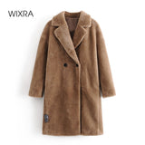 Wixra Womens Coat Ladies Faux Mink Fur Outwear Long Jacket Loose Street Style Warm Overcoat Autumn Winter