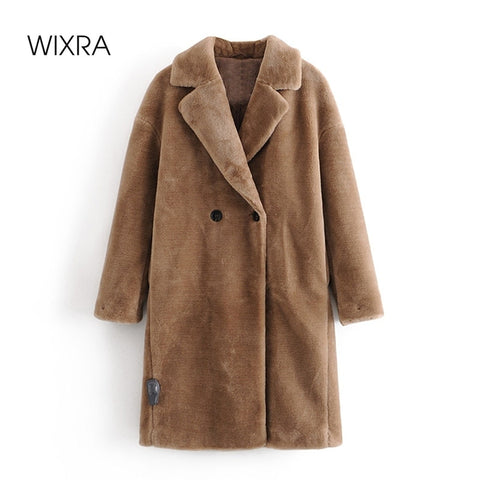 Wixra Womens Coat Ladies Faux Mink Fur Outwear Long Jacket Loose Street Style Warm Overcoat Autumn Winter