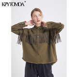 Vintage Stylish Fringe Beaded Loose Denim Jacket Coat Women 2020 Fashion Long Sleeve Frayed Trim Ladies Outerwear Chaqueta Mujer
