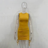 SVOKOR Bodycon dress Ruched Dress Women Elegant O-Neck Knitted Drawstring Dress Sleeveless Sexy dresses woman clothes