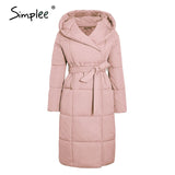 Simplee casual light blue autumn winter women long parkas Warm hooded long sleeve female jacket High street Down Jackets 2020