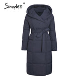 Simplee casual light blue autumn winter women long parkas Warm hooded long sleeve female jacket High street Down Jackets 2020
