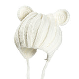 Knitted Winter Baby Hat with Ears Cartoon Lace-up Children Kids Baby Bonnet Cap for 1-3 Years 5 Colors