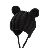 Knitted Winter Baby Hat with Ears Cartoon Lace-up Children Kids Baby Bonnet Cap for 1-3 Years 5 Colors