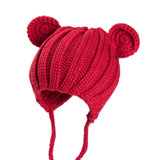 Knitted Winter Baby Hat with Ears Cartoon Lace-up Children Kids Baby Bonnet Cap for 1-3 Years 5 Colors